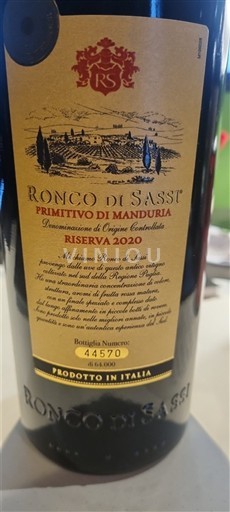 Puglia Primitivo di Manduria Ronco di Sassi Riserva 2020