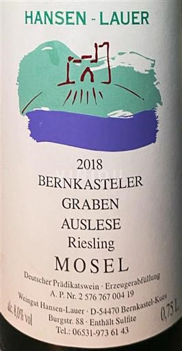 Mosel Hansen-Lauer Bernkasteler Graben - Riesling Auslese 2018