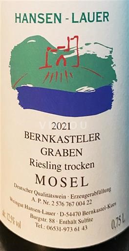 Moselle Weingut Hasen-Lauer Bernkasteler Graben - Riesling Trocken 2021