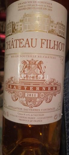 Bordeaux Sauternes Grand Cru Château Filhot 2011
