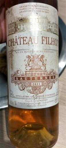 Bordeaux Sauternes Grand Cru Château Filhot 2011