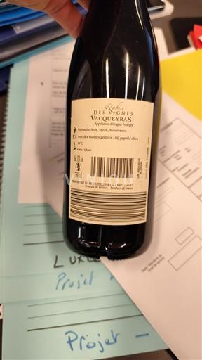 Rhônedalen Vacqueyras Rubis des Vignes Icke årgångsbetecknad