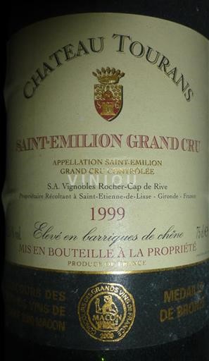 Bordéus Saint-Émilion Grand Cru Château Tourans 1999