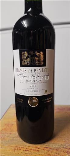 Vin Rouge sec Champs de Beneyteau Château La Sauvegarde 2018 France Bordeaux AOC