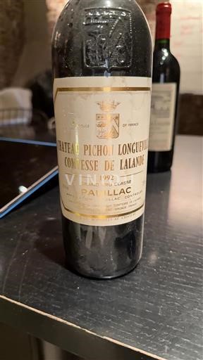 Bordeaux Pauillac Grand Cru Château Pichon Longueville Comtesse de Lalande 1992