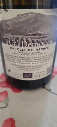 Vin Blanc sec Paroles de Pierres Mas Cal demoura 2023 France Languedoc et Roussillon Saint-Guilhem-le-Désert IGP bio