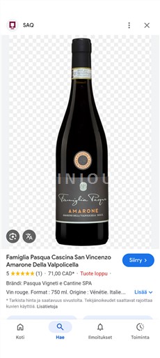 Benecija Amarone della Valpolicella Famiglia Pasqua Cascina San Vincenzo 2017