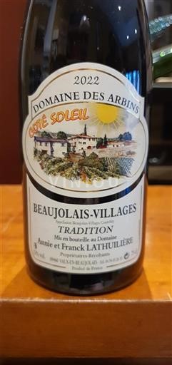 Beaujolais Beaujolais Villages Domaine Des Arbins Coté Soleil 2022