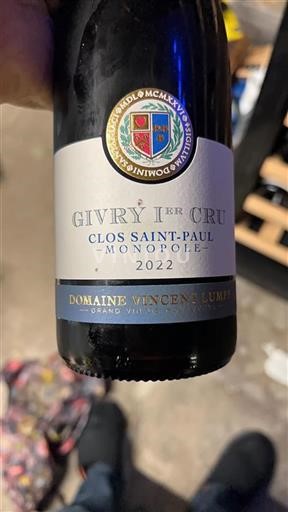 Burgundy Givry Premier Cru Domaine Vincent Lumpp Clos Saint-Paul Monopole 2022