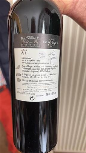 Bordeaux Côtes-de-bourg Château Haut-Guiraud Péché du Roy Neleten.