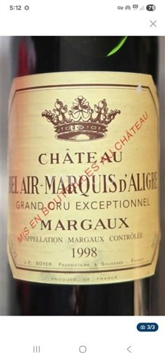 Bordeaux Margaux grand cru exceptionnel Château Bel Air - Marquis Aligre 1998