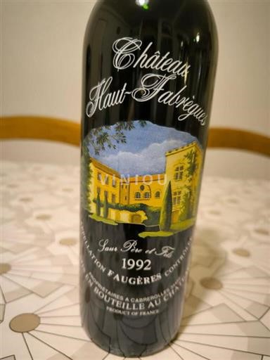 Vin Rouge sec Château Haut-Fabregues 1992 France Languedoc Faugères AOC