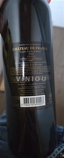 Wines Rouge sec Les Cerisiers Château de Francs 2018 France Bordeaux Côtes-de-Bordeaux AOC