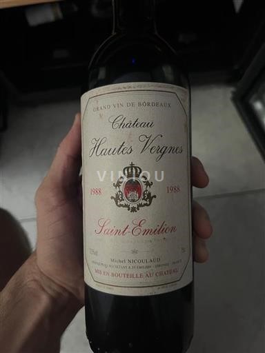 Bordeaux Saint-Émilion Château Hautes Vergnes 1988