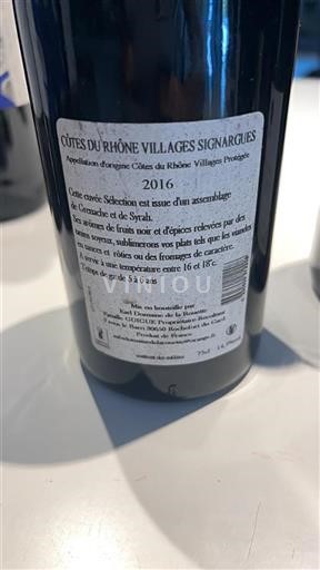 Vin Rouge sec Sélection Domaine La Rouette 2016 France Vallée du Rhône AOC