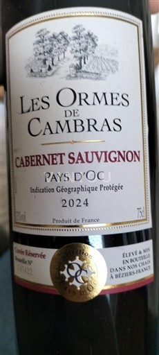Languedoc-Roussillon Pays d'Oc Les Ormes de Cambras Cabernet Sauvignon 2024