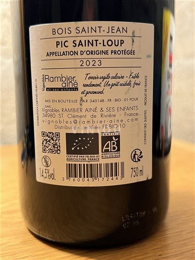 Languedoc Pic-saint-loup Rambier Aîné Bois Saint-Jean 2023