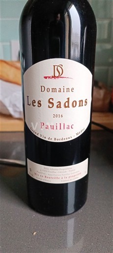 Bordeaux Pauillac Domaine Les Sadons 2016