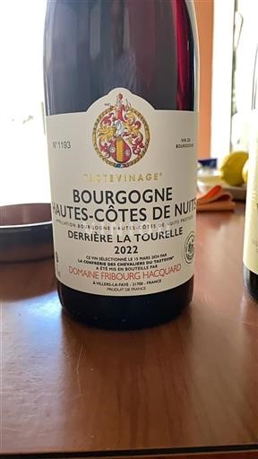 Borgoña Hautes Côtes de Nuits Domaine Fribourg Hacquard Derrière La Tourelle 2022