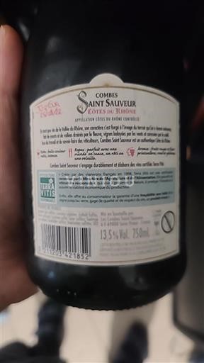 Rhône-dalen Côtes-du-Rhône Combes Saint Sauveur Ikke årgangsbestemt