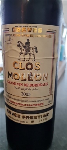 Bordeaux Graves Clos Moléon Prestige 2005