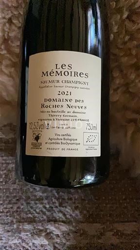 Loirevallei Saumur-champigny Domaine Des Roches Neuves Les Mémoires 2021