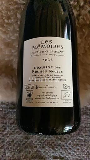 Loirevallei Saumur-champigny Domaine Des Roches Neuves Les Mémoires 2022