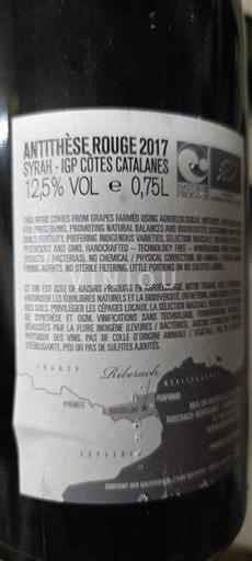 Languedoc and Roussillon Côtes Catalanes Riberach Antithèse Rouge 2017