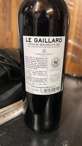 Roussillon Côtes-du-Roussillon Domaine Jonquères Oriola Le Gaillard 2020