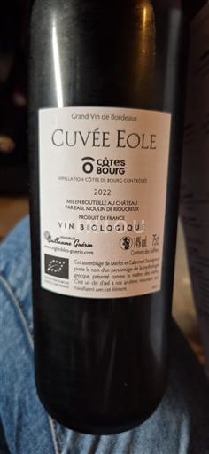 Burdeos Côtes-de-bourg Earl Moulin de Rioucreux Eole 2022
