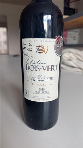 Bordeaux Blaye-Côtes-de-Bordeaux Château Bois-Vert Prestige 2018