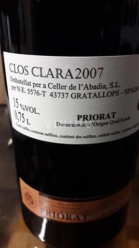 Katalonien Priorat Celler de l'Abadia Clos Clara 2007
