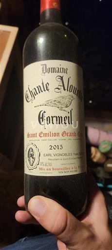 Bordeaux Saint-Émilion Grand Cru Grand Cru Domaine Chante Alouette Cormeil 2015