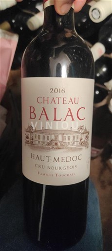 Wijnen Rouge sec Château Balac 2016 Frankrijk Bordeaux Haut-Médoc AOC Cru Bourgeois
