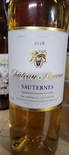Burdeos Sauternes Domaine Barrau 2018