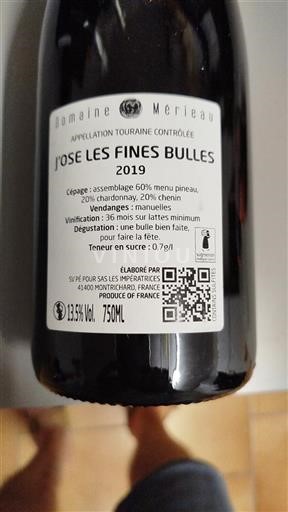 Loirevallei Touraine Domaine Méreau J'ose les fines bulles 2019