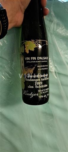 Vin Blanc moelleux clos Schützlen Wintzer 1989 France Alsace Vin de France Vendanges Tardives