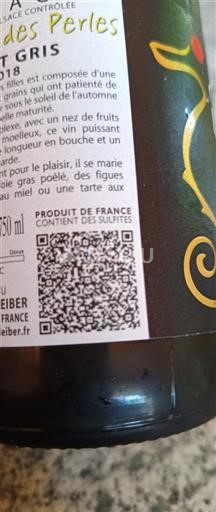 Vin Blanc sec Perles des Perles 2018 France Alsace Vin de France Grand Cru