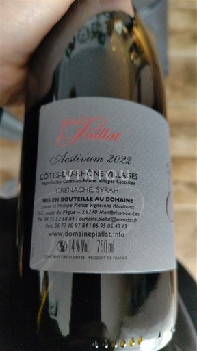 Rona dolina Côtes-du-Rhône-Villages Domaine Piallat Aestivum 2022
