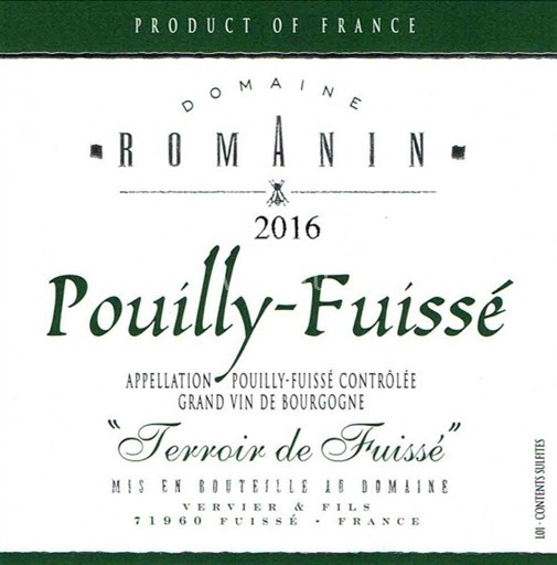 Burgundy Pouilly-Fuissé Domaine Romanin Terroir de Fuissé 2021