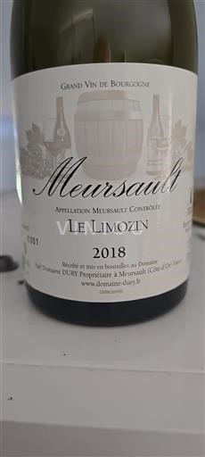Bourgogne Meursault Domaine Dury Le Limozin 2018