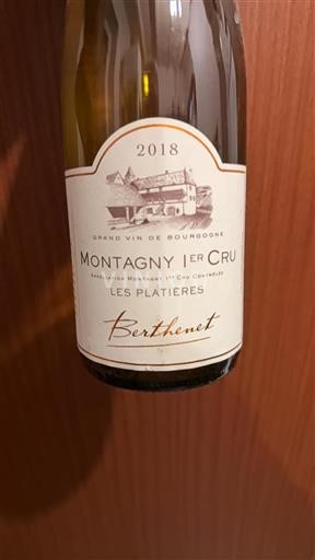 Borgoña Montagny Premier Cru Berthenet Les Plâtières 2018