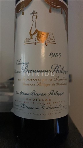 Bordeaux Pauillac Grand Cru Château Mouton Baronne Philippe en hommage à Pauline 1985