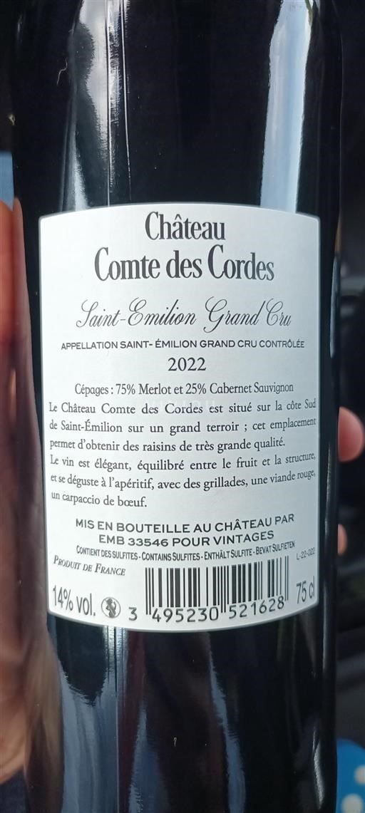 Bordeaux Saint-Émilion Grand Cru Château Comte des Cordes 2022