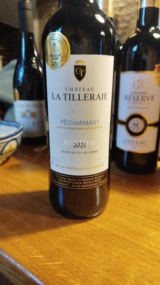 Vin Rouge sec Château La Tilleraie 2021 France Sud-Ouest Pécharmant AOC