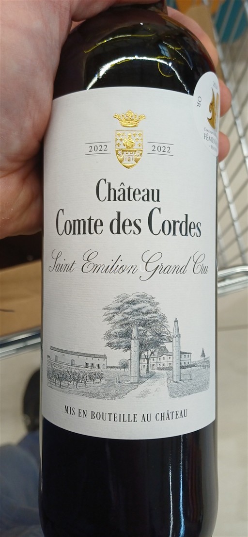 Vin Rouge sec Château Comte des cordes 2022 France Bordeaux Saint-Émilion Grand Cru AOC Grand Cru