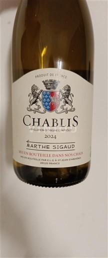 Bourgogne Chablis Marthe Sigaud 2024