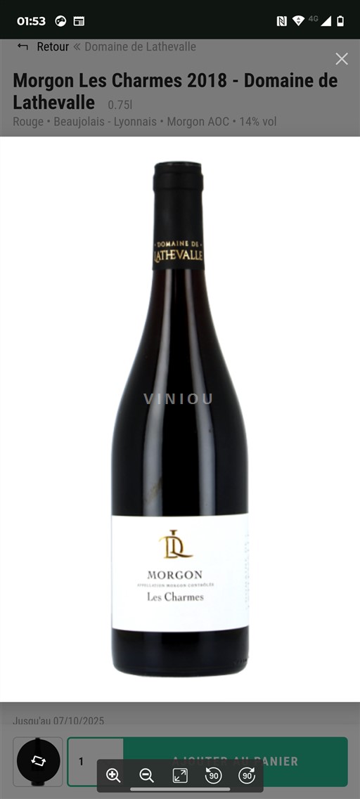 Vin Rouge sec Les Charmes Domaine Lathevalle 2018 France Beaujolais Morgon AOC