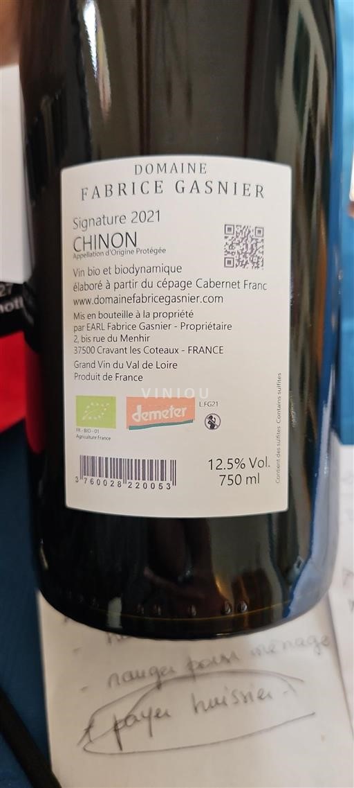 Loiredalen Chinon Domaine Fabrice Gasnier Signature 2021