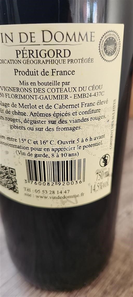 Aquitaine en Charentes Périgord Vignerons des Coteaux du Céou Vin de Domme 2018